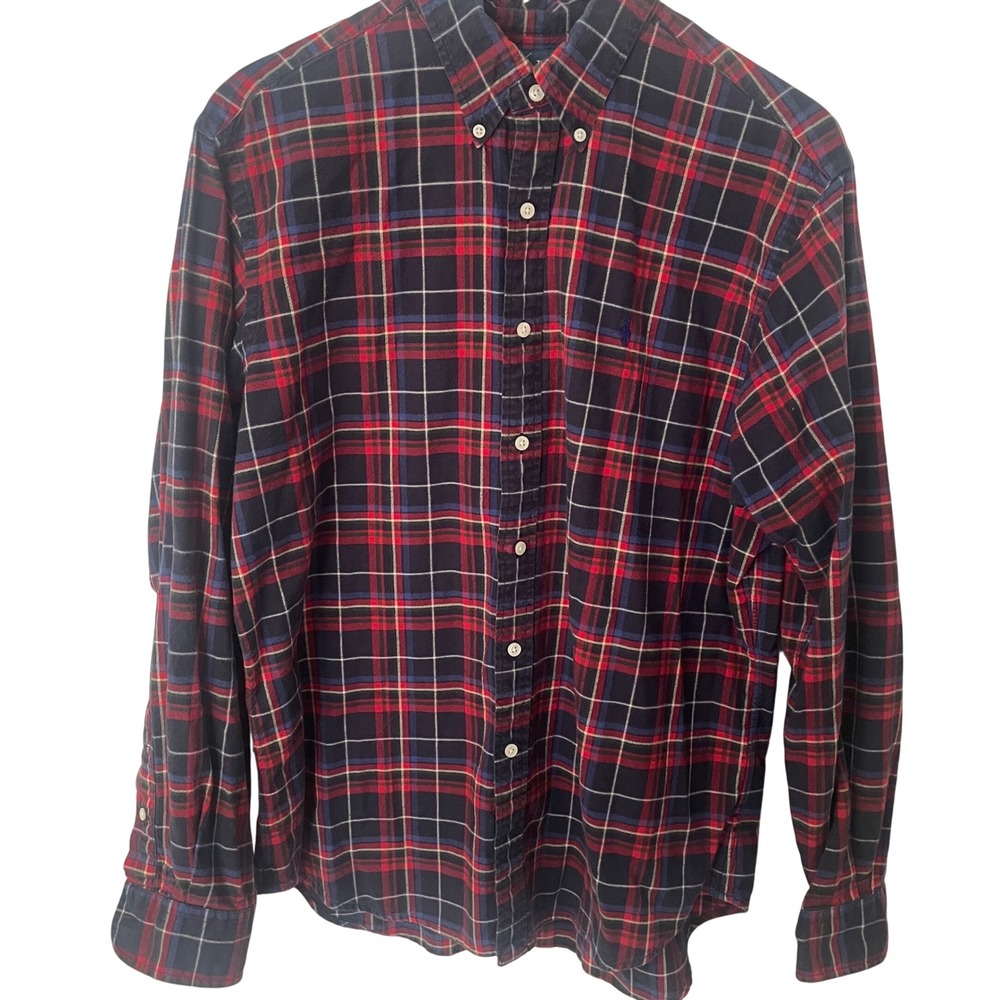 Ralph‎ Lauren Classic Fit Flannel Shirt Mens Large Navy Red Plaid Button Down L